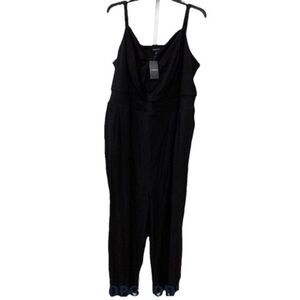 NWT Torrid Tie Front Culotte Jumpsuit Stretch Challis Back Black Size 4